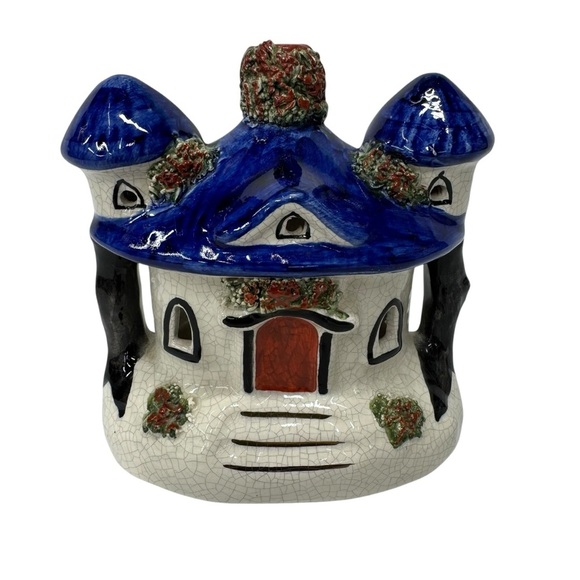 staffordshire Other - Staffordshire Cottage Pottery Pastille Burner Tealight Blue Roof England